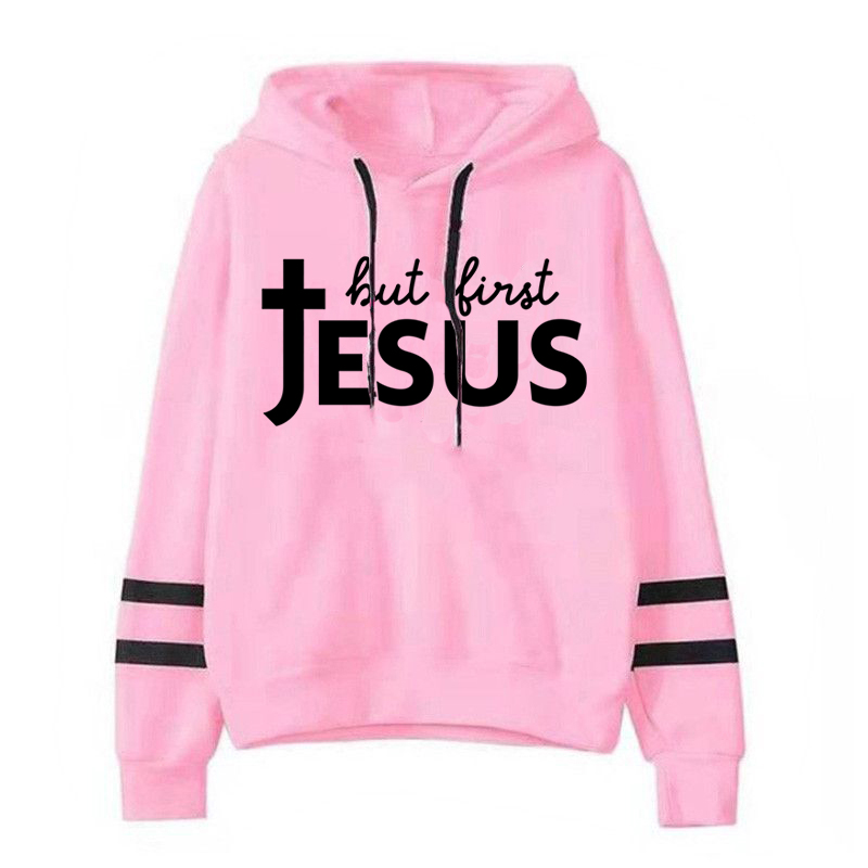 Hoodie estampa Jesus feminino, capuz com letra