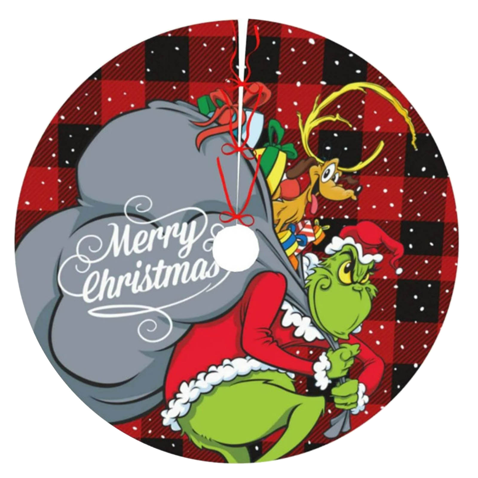 G-rinch Large Christmas Tree Skirt Red & Green Merry Christmas Tree Skirt Collar, Soft Xmas Holiday Decoration Happy New Year