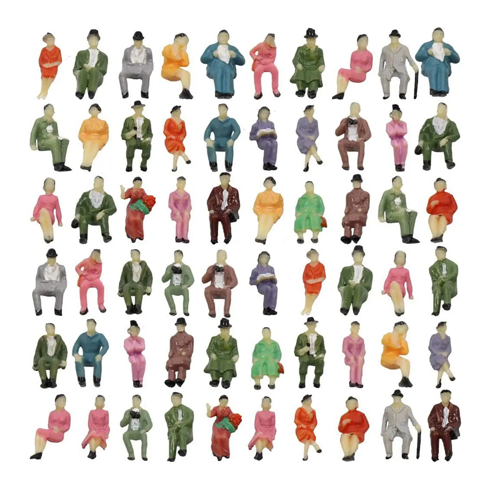 50pcs 1:87 Sitting Pose Model People HO Scale Hand Painted Model Train Passenger People Figures