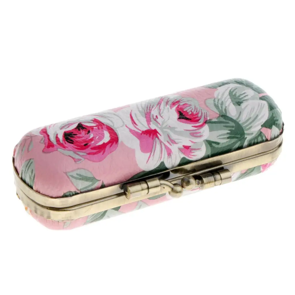Flower PU Lipstick Case Storage Box Holder With Mirror