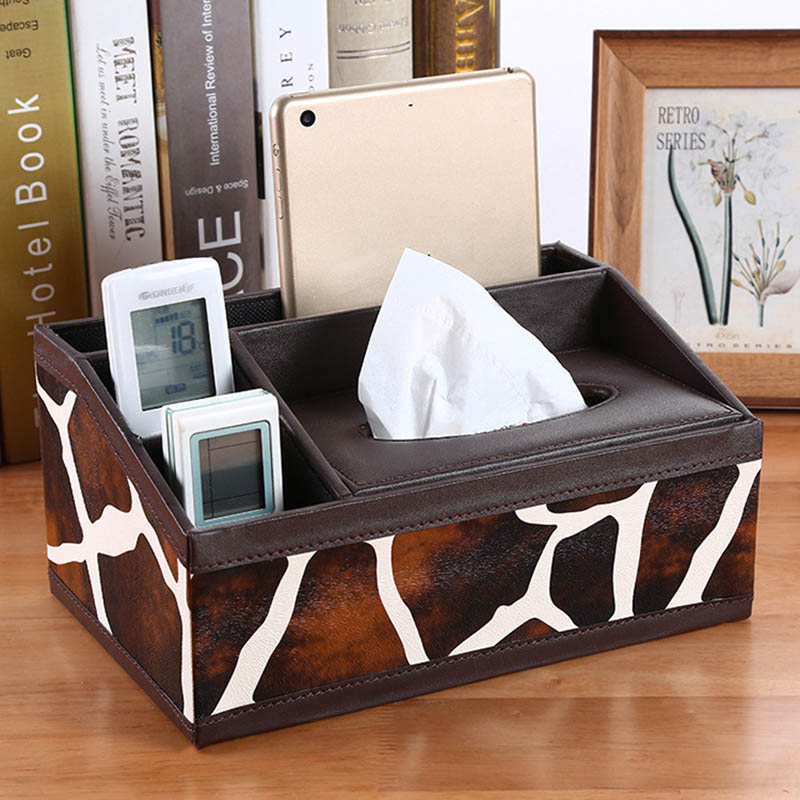 Description Picture 5 of itemPU Leather Tissue Box Cover Desk Makeup Cosmetic Organizer Remote Controller Phone Holder Home Office Tissue Paper Napkin Holder