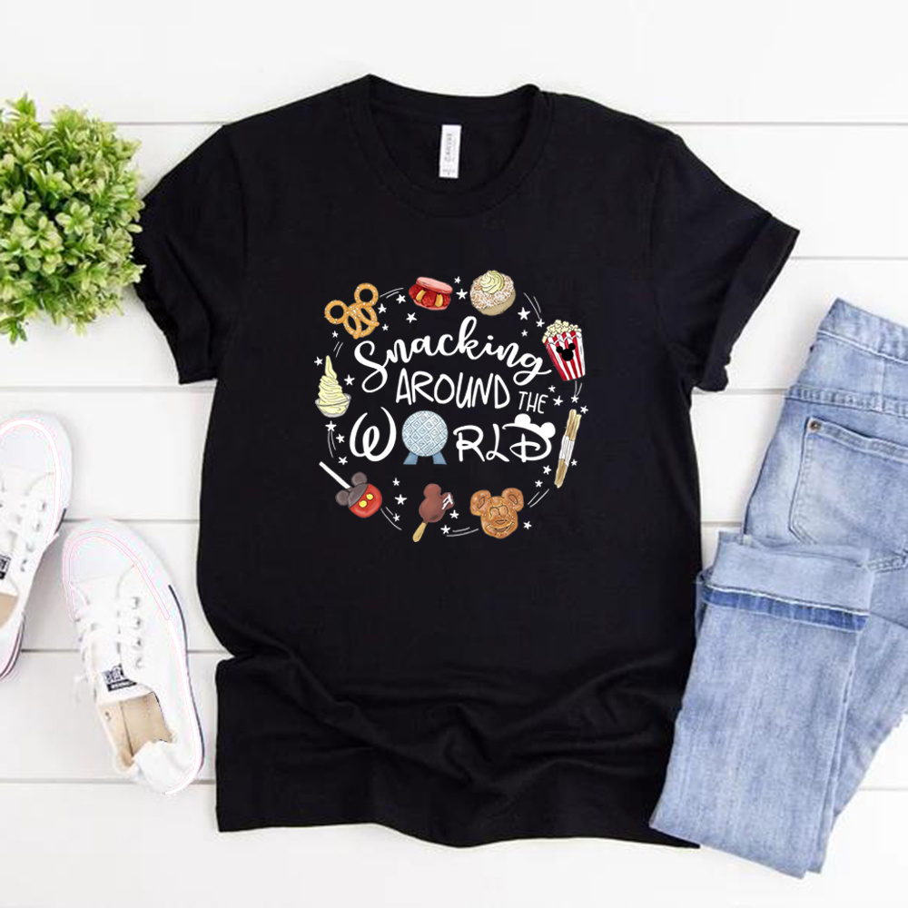 Snacking Around The World T-Shirt Epcot T-Shirt Unisex T-Shirt Kurzarm Grafik T-Shirts Passende Shirts Casual Tops T-Shirts – Detail 10