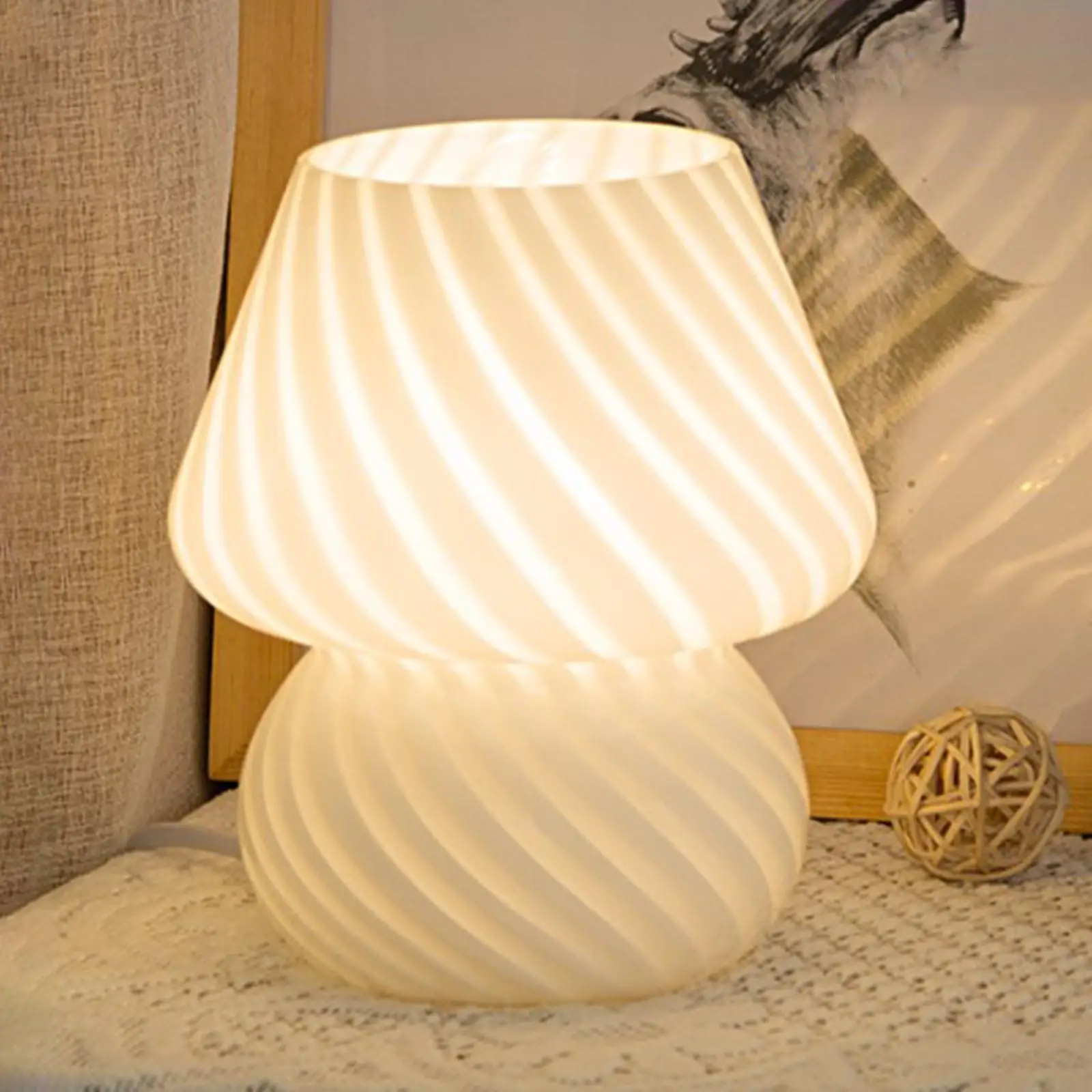 Modern Mushroom Table Lamp Glass Desk Light LED Night Light for Living Room