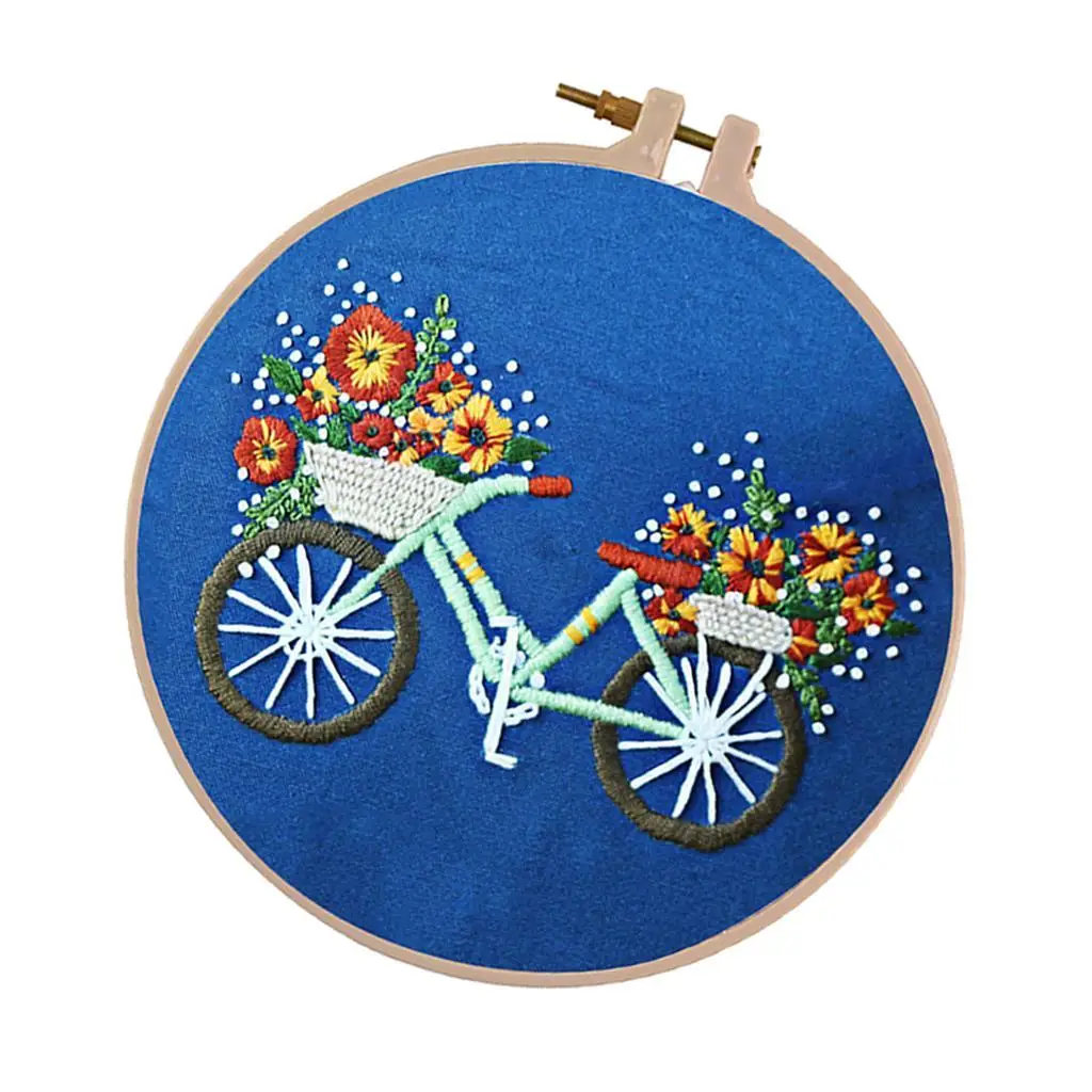 DIY Embroidery Starter Kit with Pre Printed Bicycle Pattern for DIY Needlework Craft