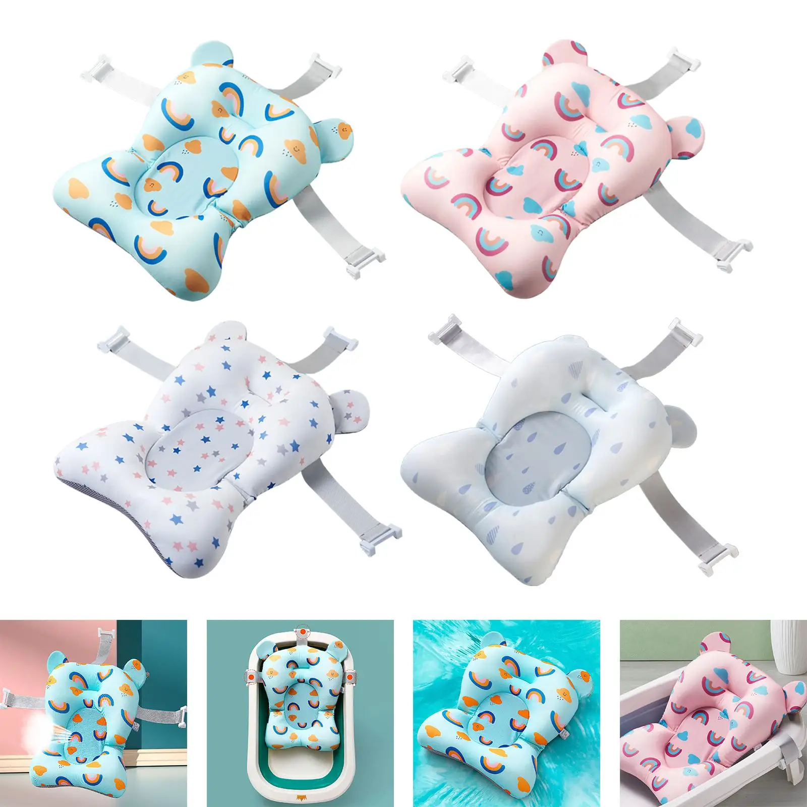 Baby Kids Bath Pillow Cushion Mat Lounger Adjustable Infant Bath Support Seat Baby kids Bath Tub Pad for Bathtub Newborn Girl