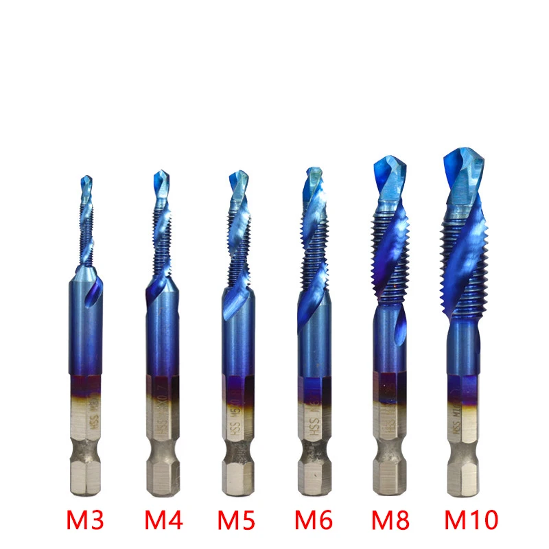 Description Picture 4 of itemTitanium Tap Drill Titanium Plated Hex Shank HSS Screw Thread Metric Tap Drill Bits Screw Machine Compound M3 M4 M5 M6 M8 M10