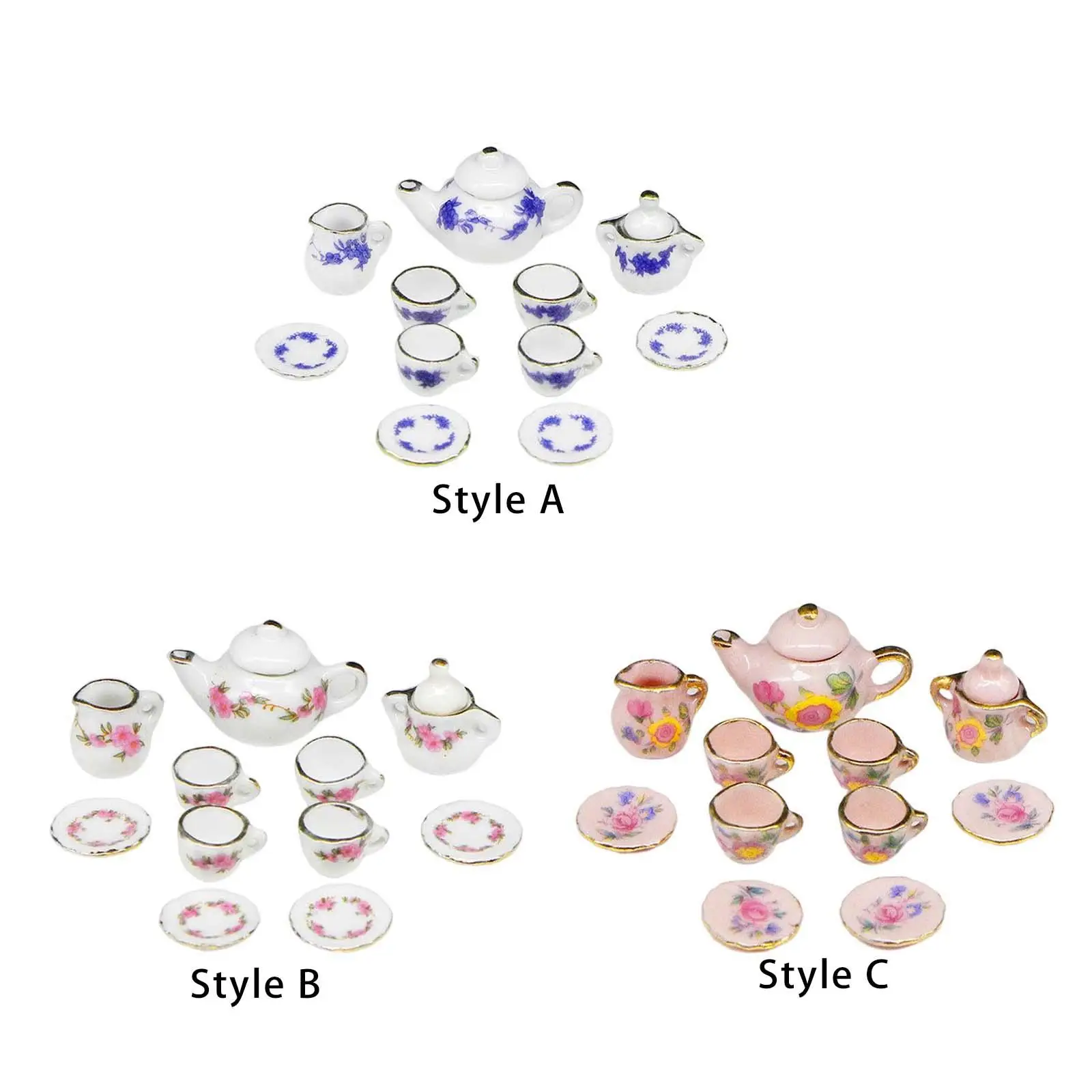 11Pcs Dollhouse Tea Set Tray Birthday Gift Kitchen Toys Mini Tea Cup Set Party Accessories