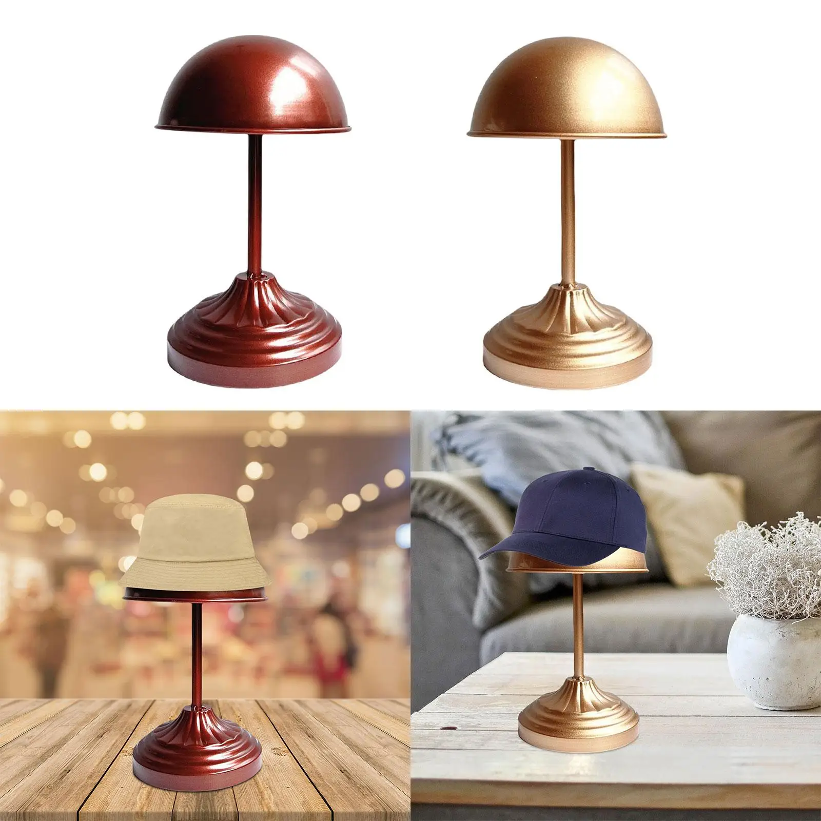 Hat Stand Freestanding Vintage Iron Dome Shape Decoration Cap Organizer Wig Stand Holder Hat Rack for Home Tabletop Shop Styling