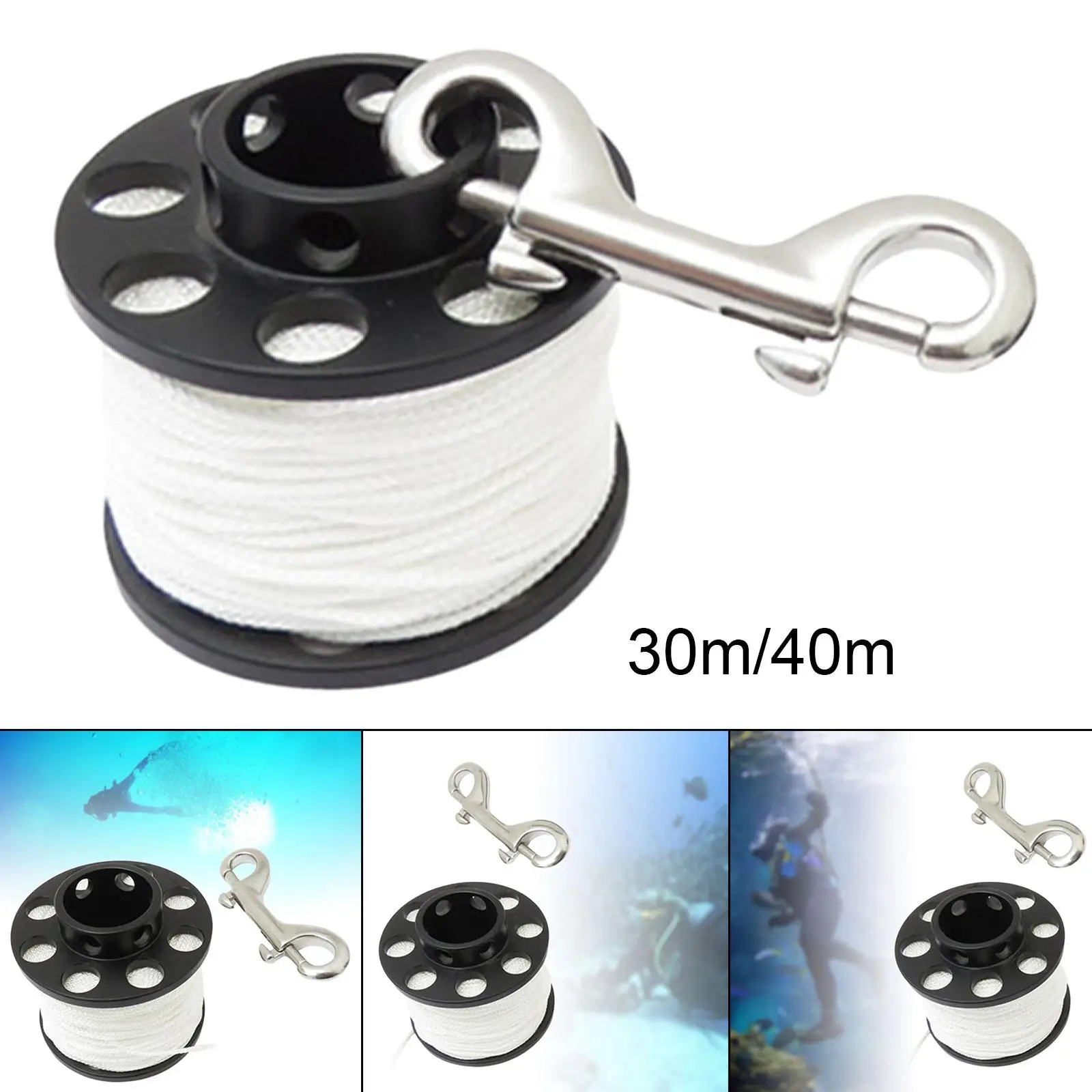 Scuba Diving Reel with Clip White Line for Spearfishing Underwater Equipment