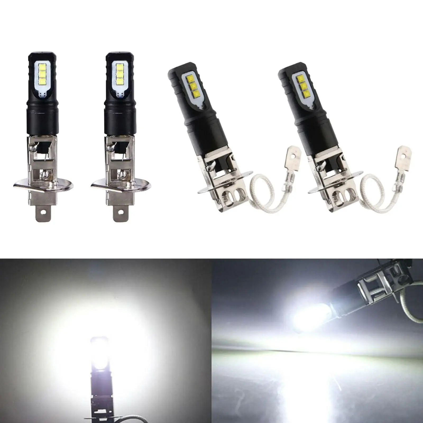 2-Pack Auto LED Fog Light Bulbs H1 H3 1200LM 12-30V High Power Daytime Running Lights Fits for Car Trucks Lighting Components