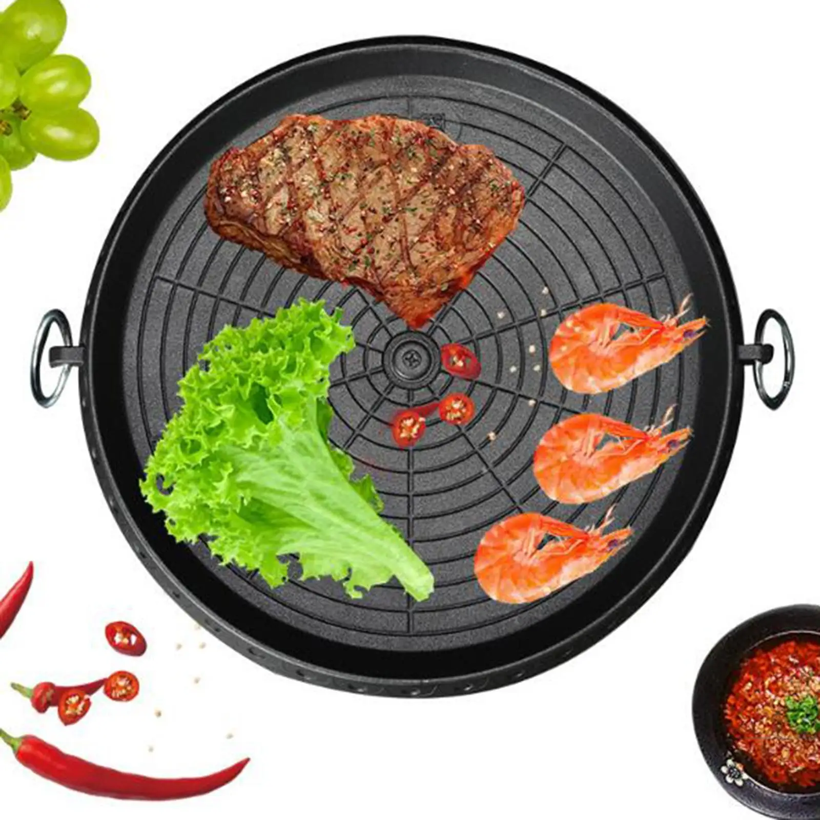 Portable Frying Pan Griddle Non Stick Grill Pan Steak Barbecue Grilling