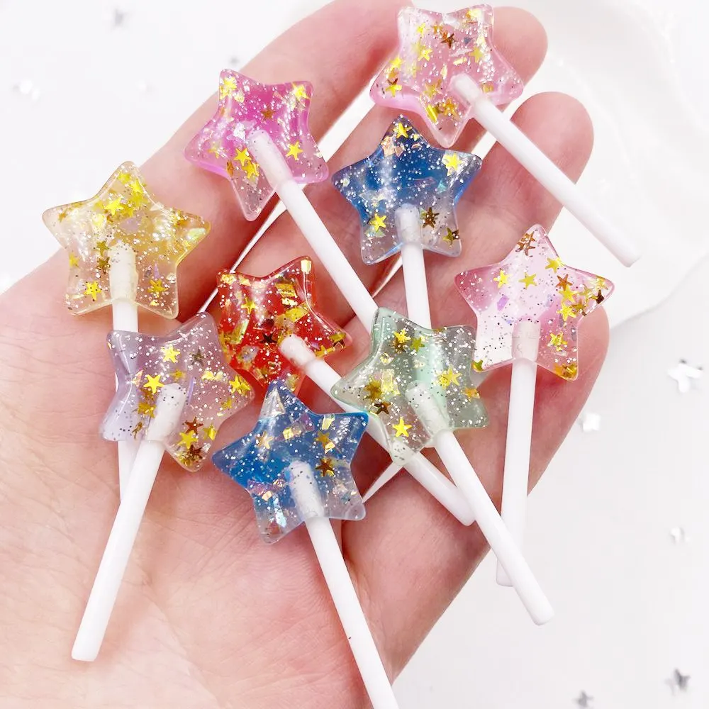 Colorful Resin Glitter Star Lollipop Scrapbook DIY Decor 10PCS Candy Food Figurine Keychain Earring Pendant Charms Crafts M090
