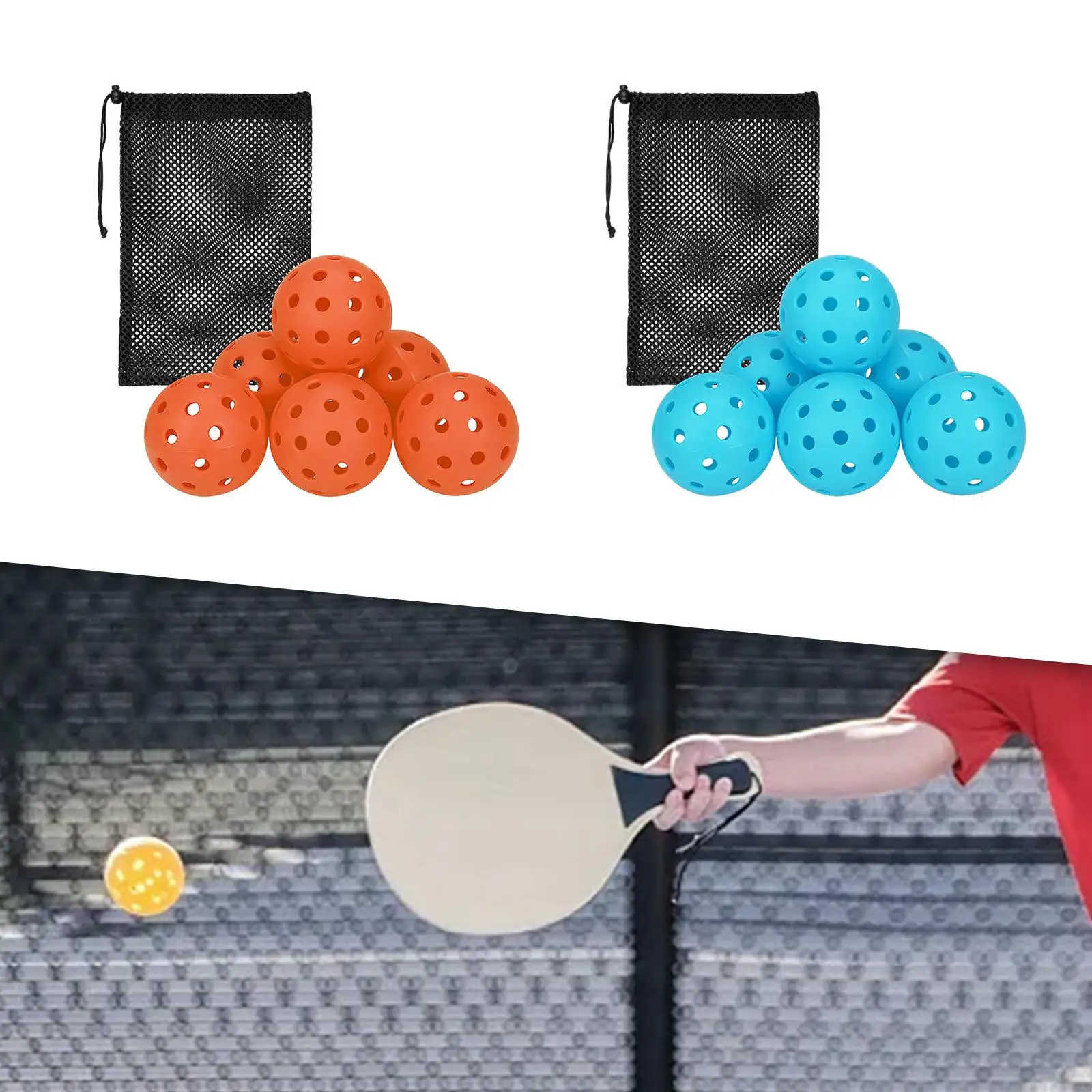 6x 40 Holes Pickleball Balls with Mesh Bag Pickleball Accessories for Adult