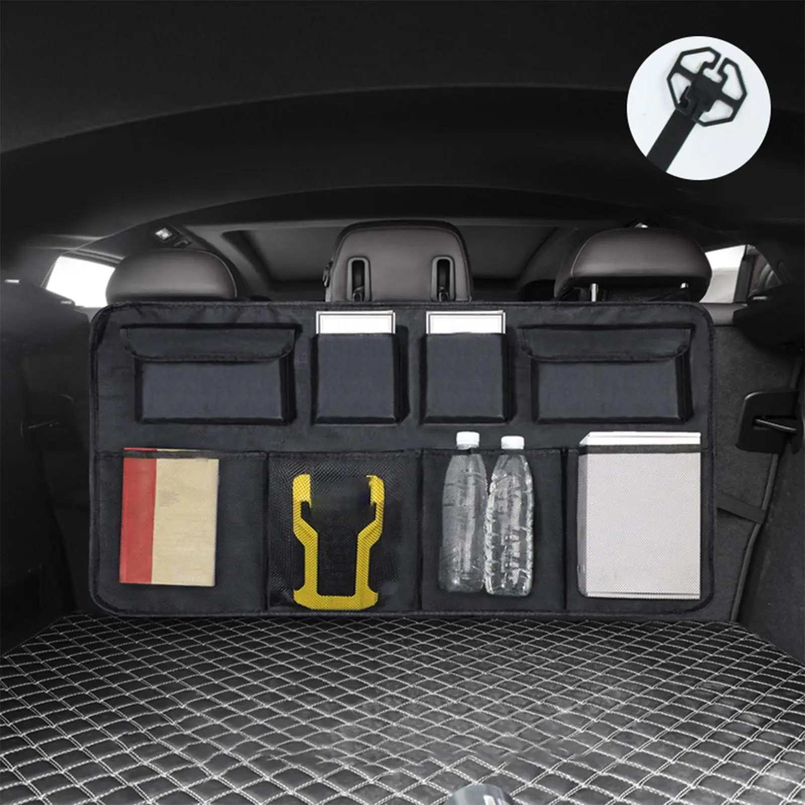 Vehicle Car Trunk Organizer Black Easy Install Adjustable Strap Keep Trunk Clean