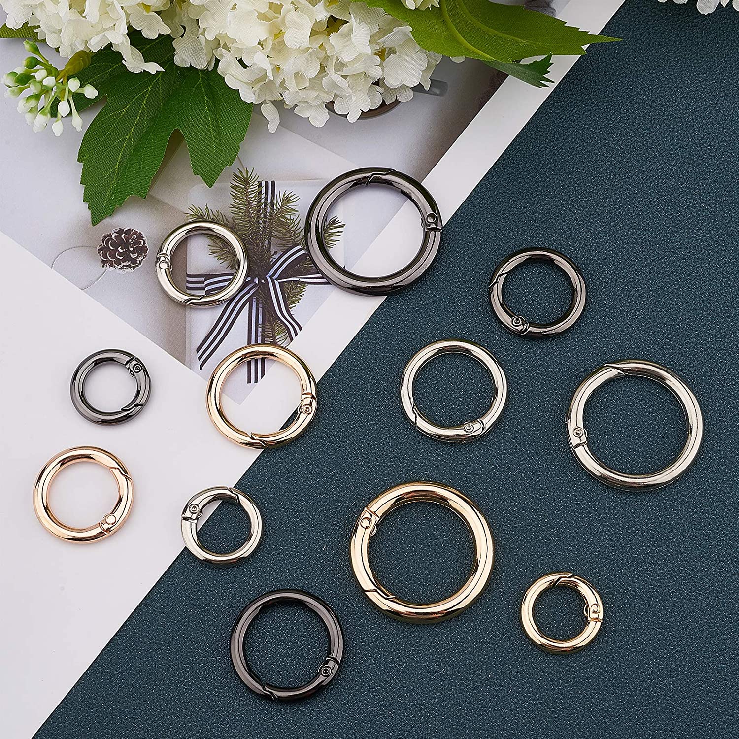 5 Stück Metall-O-Ring-Federverschlüsse für DIY-Schmuck, zu öffnende runde Karabiner-Schlüsselanhänger-Taschenklammern – Detail 1