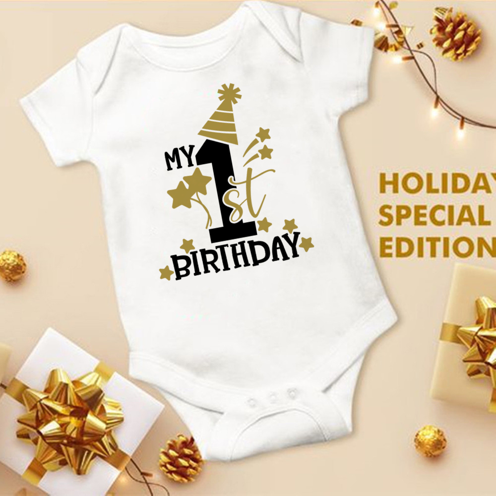 Mein 1. Geburtstag Neugeborenen Stram pler Sommer Säugling Körper Kleinkind kurze Prinz Ärmel Overall Baby Jungen Geburtstags feier Outfit Kleidung – Detail 28