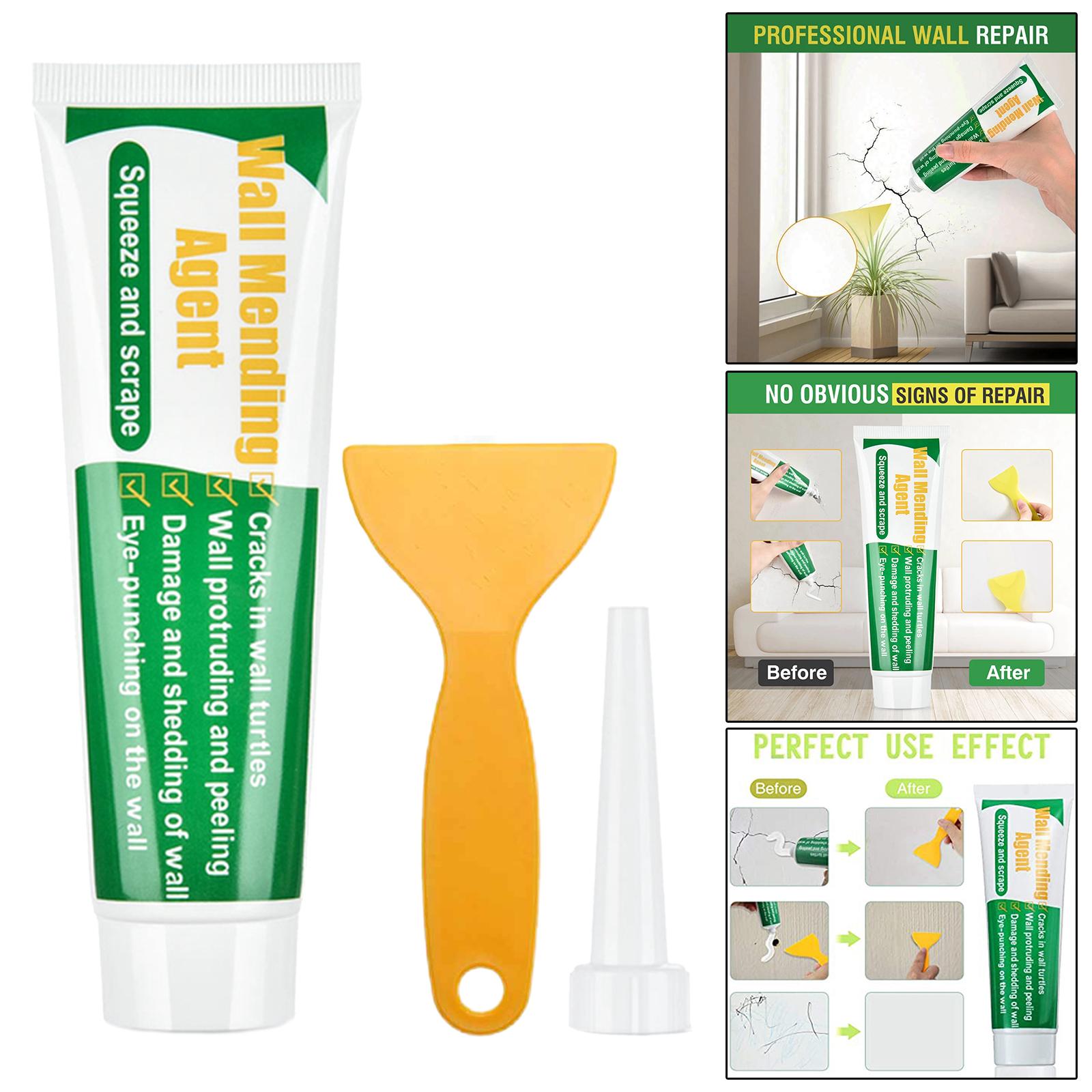 Wall Mending Agent Kit with Pointed Nozzle, Scraper Board, Wall Repair Cream Drywall Repair Putty for Peeling Holes and Crack