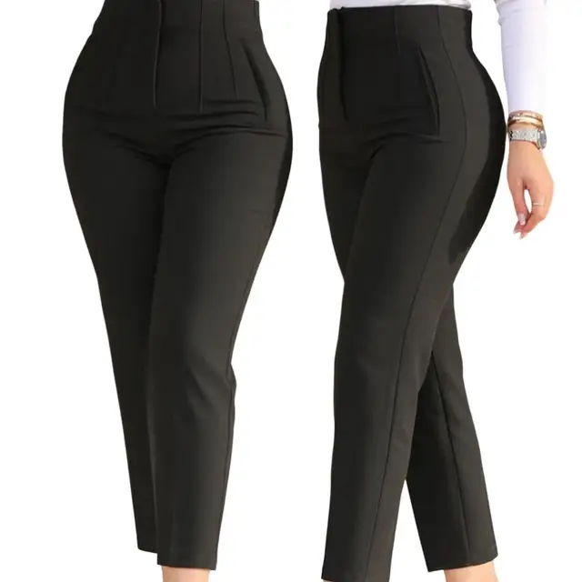 Women Suit Pants High Waist Pleated Pockets Business Trousers Ninth-Length  Lady Trousers Solid Color Straight Leg Suit Pants - AliExpress