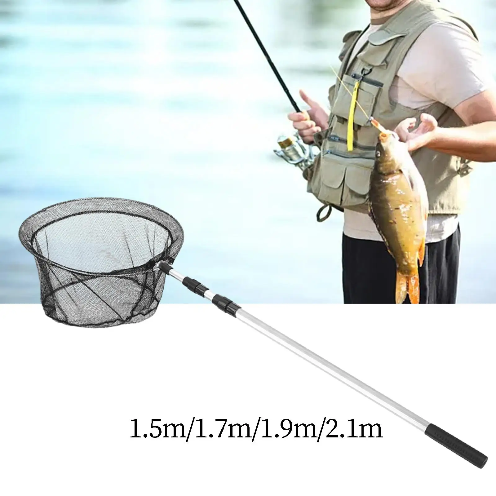 Fishing Landing Net Telescopic Multifunctional Strong Load Bearing Aluminium Rod Accessory Durable Mesh for Fishing Enthusiasts