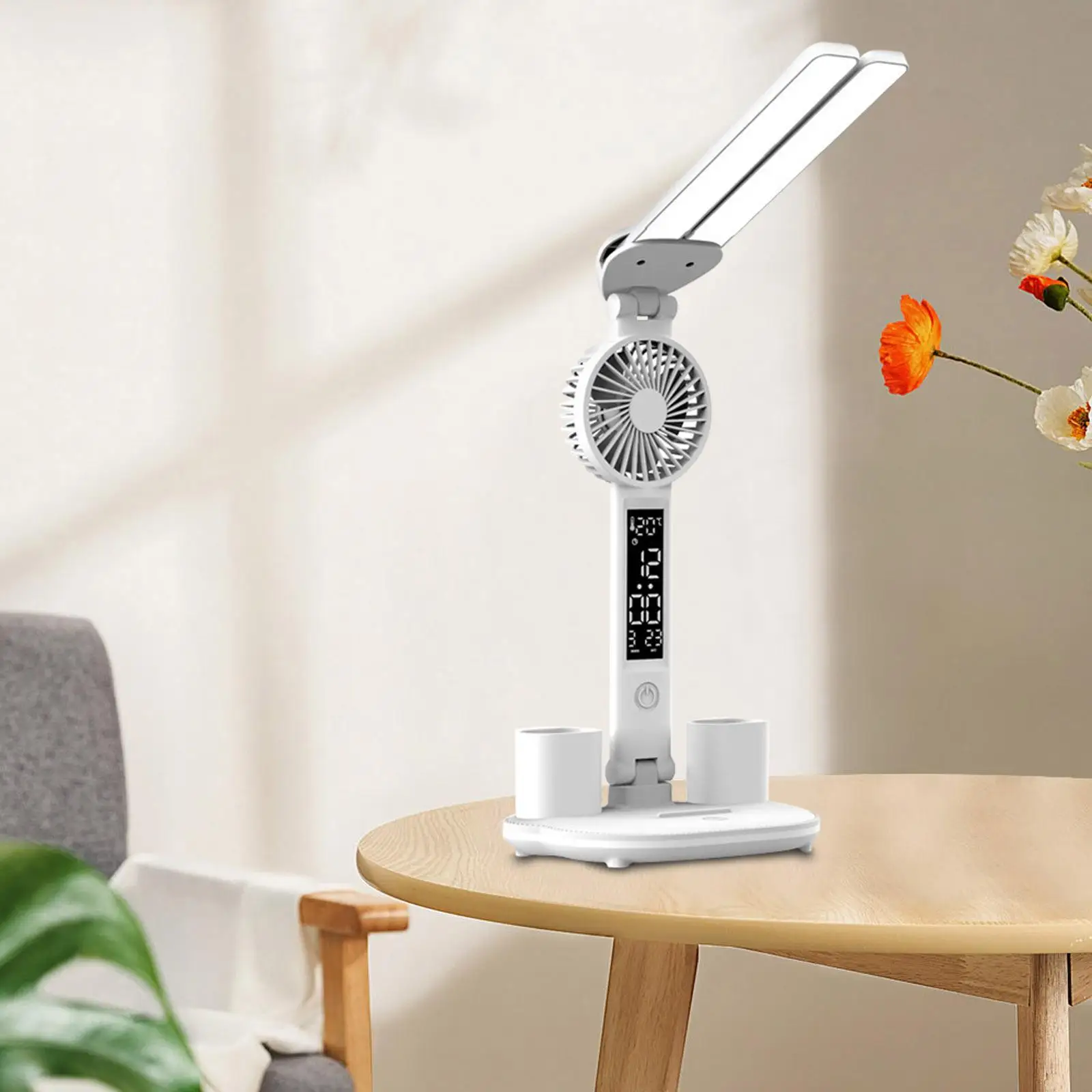 Table Lamp with Fan Pencil Holder Double Head Office Lamp USB LED Desk Lamp