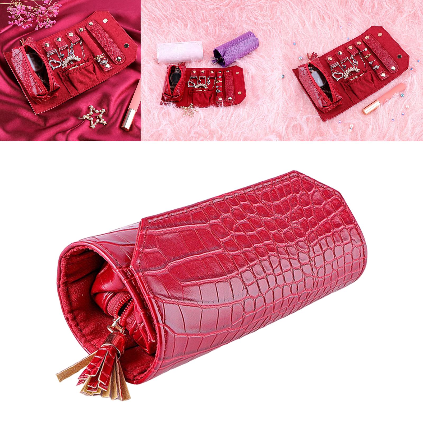 Travel Jewelry Roll Display Storage Carrying Case for Girls Women Accessory Soft Velvet Inside Detachable Fashion