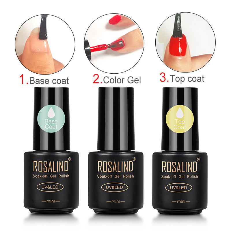 Description Picture 5 of itemROSALIND Plastic Bottle Nail Gel Polish Base Top Gel For Nails Art Semi Permanent Nail Foundation UV LED Gel Varnish No wipe