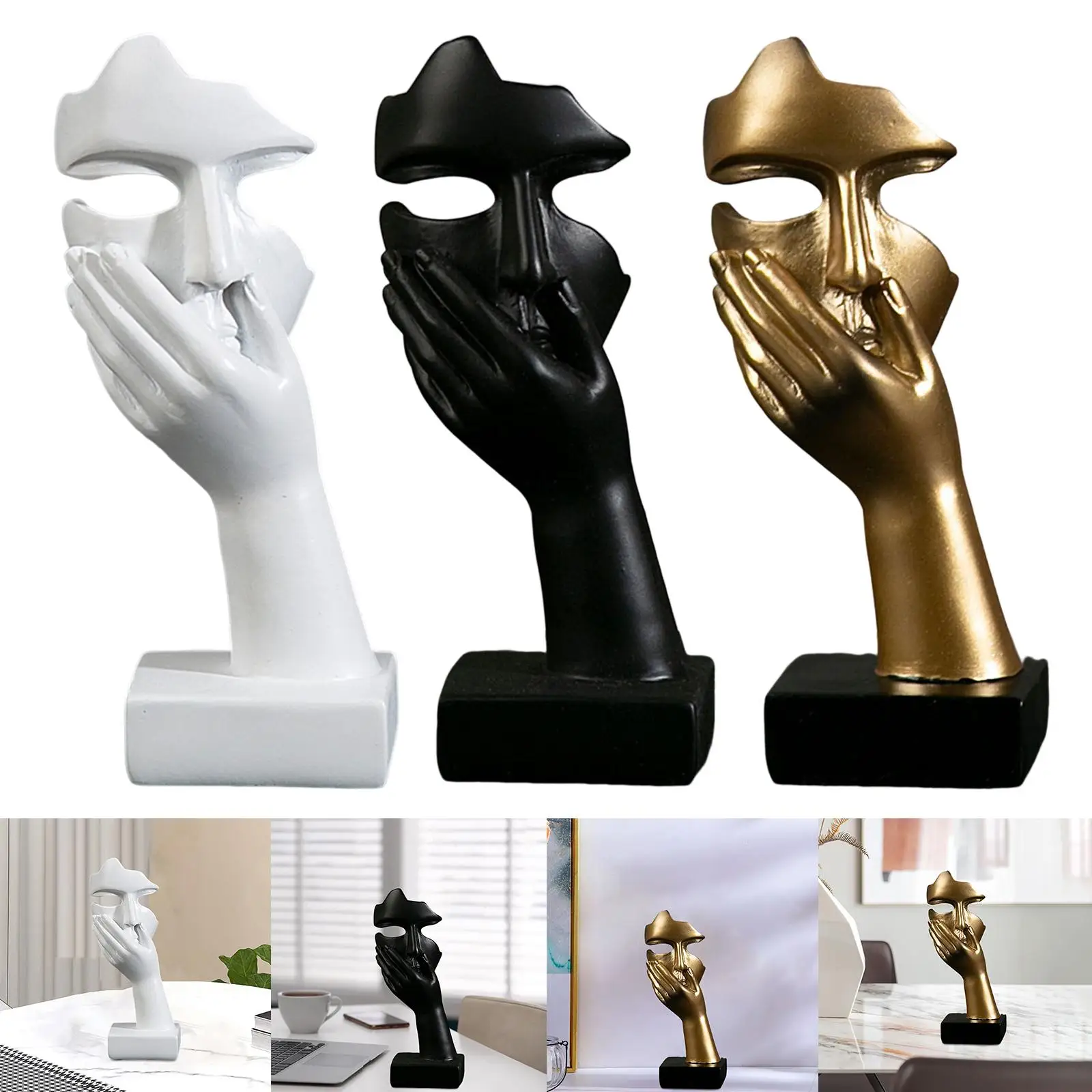 Resin Thinker Statue Figurine Mask Collectible Desktop Creative Sculpture for Bookshelf Tabletop Shelf Decoration Ornament