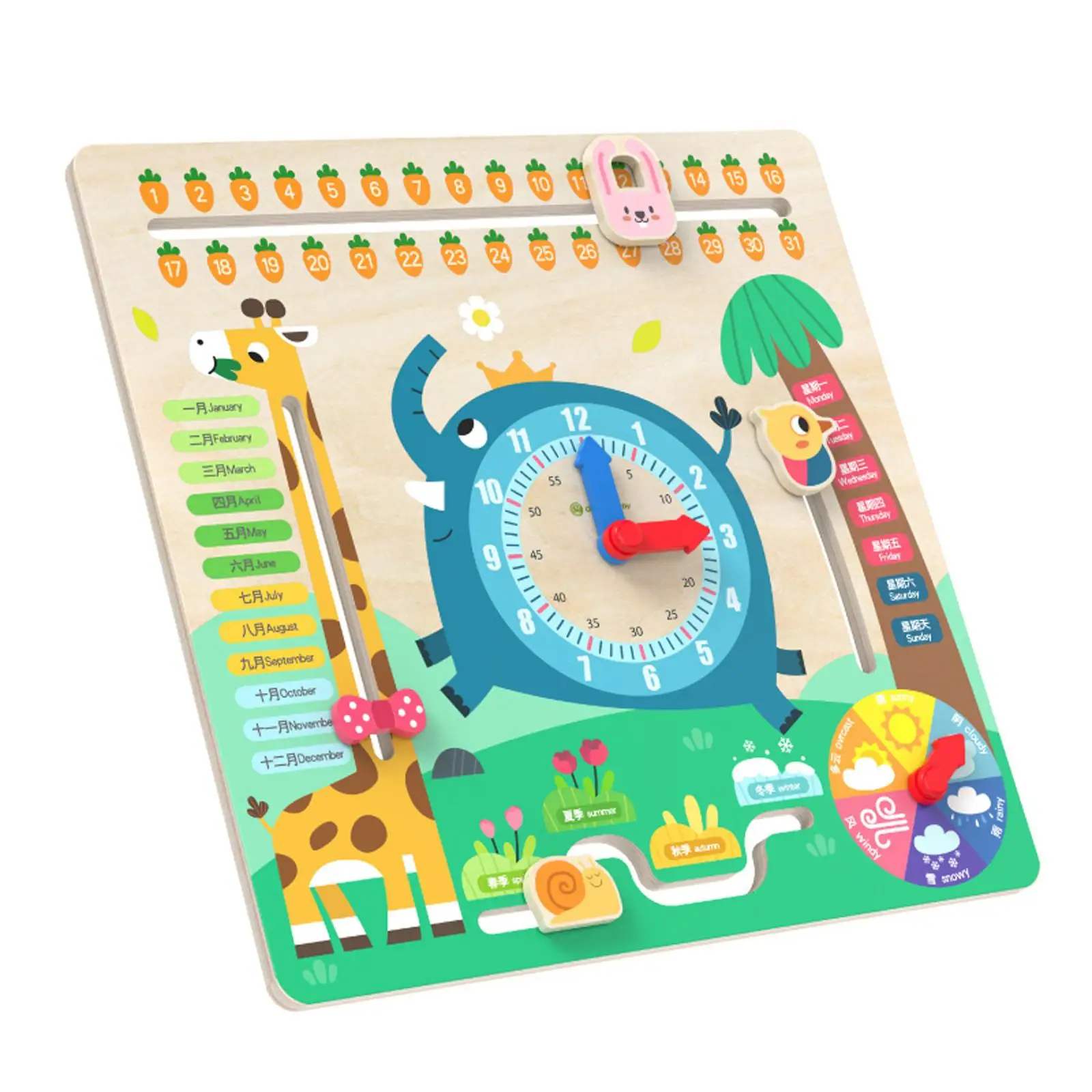 Wooden Calendar Clock Puzzle Clock Board Learning Seasons, Months, Days of Week Montessori Toy for Children Kids Boy Girls