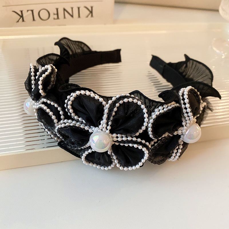 Perlenblumen-Mesh-Haarbänder mit breiter Krempe für Frauen, leichtes, luxuriöses Temperament, großes Stirnband, Charms, Haar-Accessoires – Detail 6
