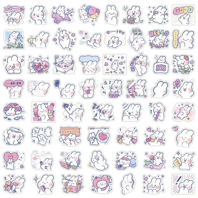 100 pçs adesivos kawaii anime animal estético meme japonês desenho animado  urso coelho coelho Vsco decalque kawaii coisas para laptop garrafa de água  dormitório decoração acessórios diário (A)