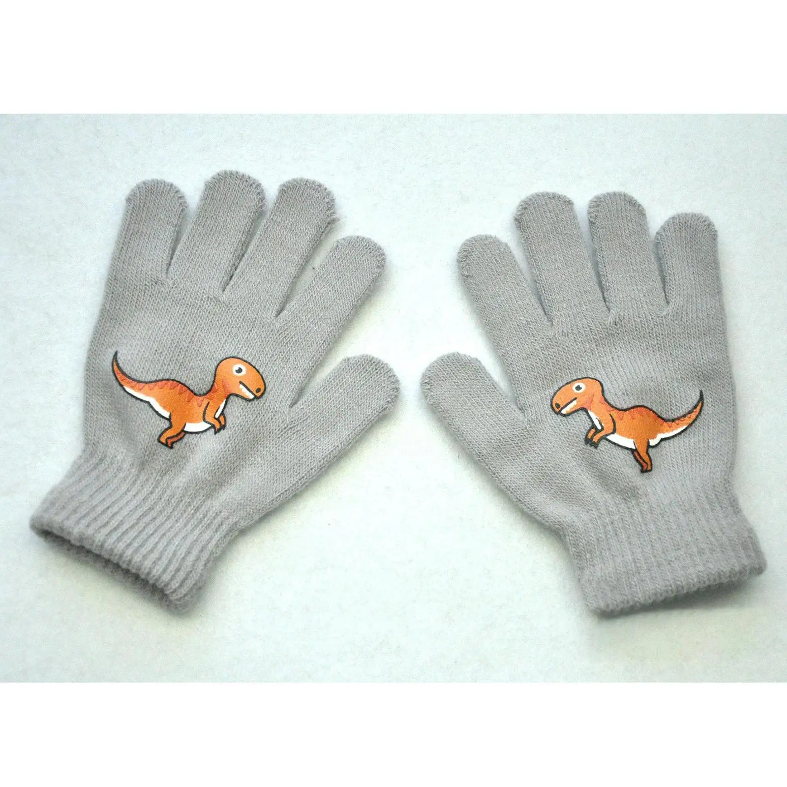 Unisex Kids Gloves Winter Warm Stretchy Full Fingers Mitten Knitted Dinosaur Series Washable for Boys and Girls Toddler Children