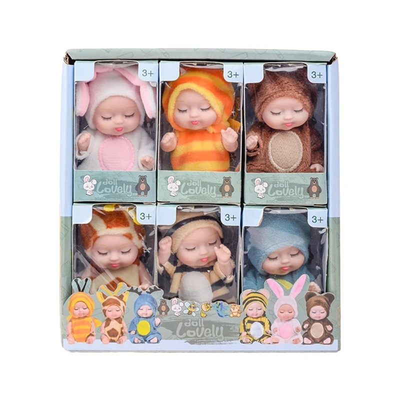 40JC 6 Pieces Mini Cute Realistic Eyes Closed Reborn Baby Doll with Clothes Suit Accessories Best Birthday Gift for Girls fashion doll