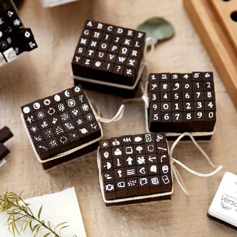 Description Picture 2 of item30pcs/box Cute Mini Wooden Rubber Stamp Set Alphbets Daily Life Lovely Stamps for Journaling Scrapbooking Card Making