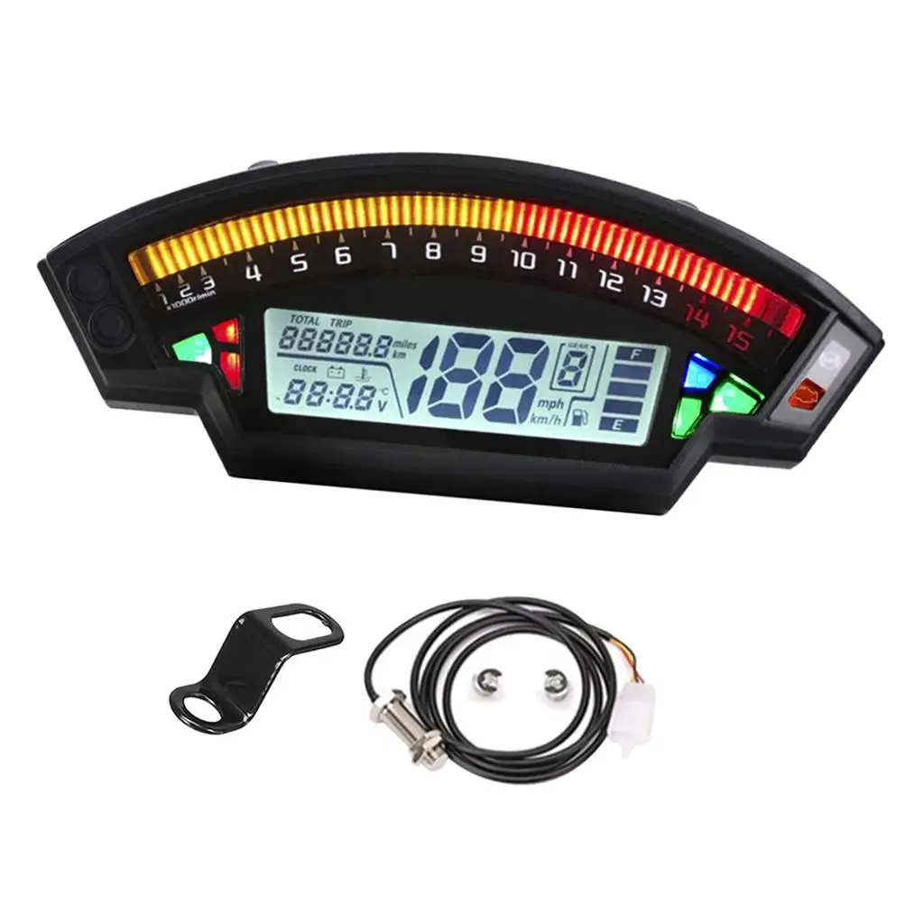 Motorcycle  LCD Digital Speedometer Odometer Backlght 0~14000RPM Headlight Indicator