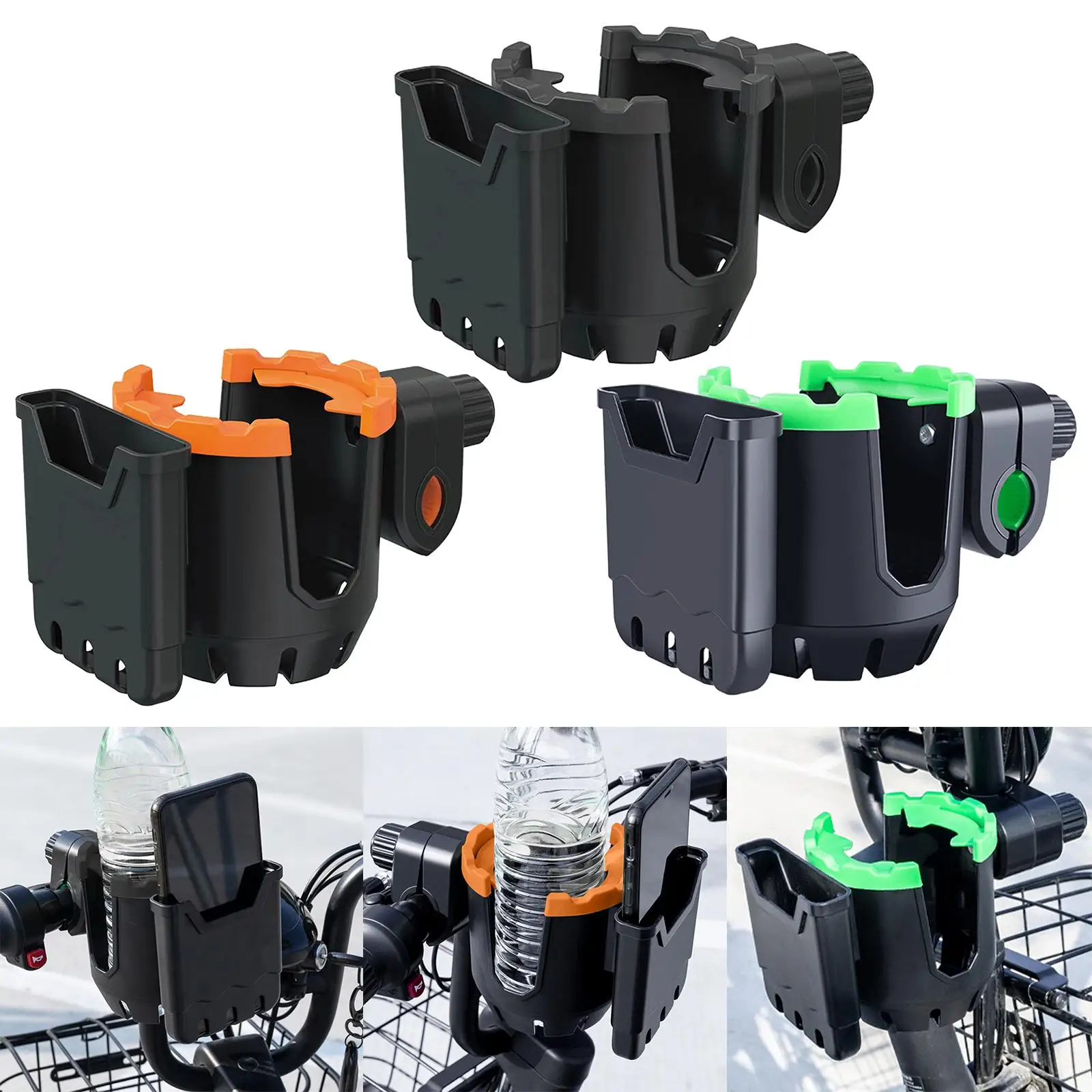 2 in 1 Stroller Cup Holder, Bicycle Drink Water Bottle Holder with Phone Holder Rotatable for Trolleys Wheelchair
