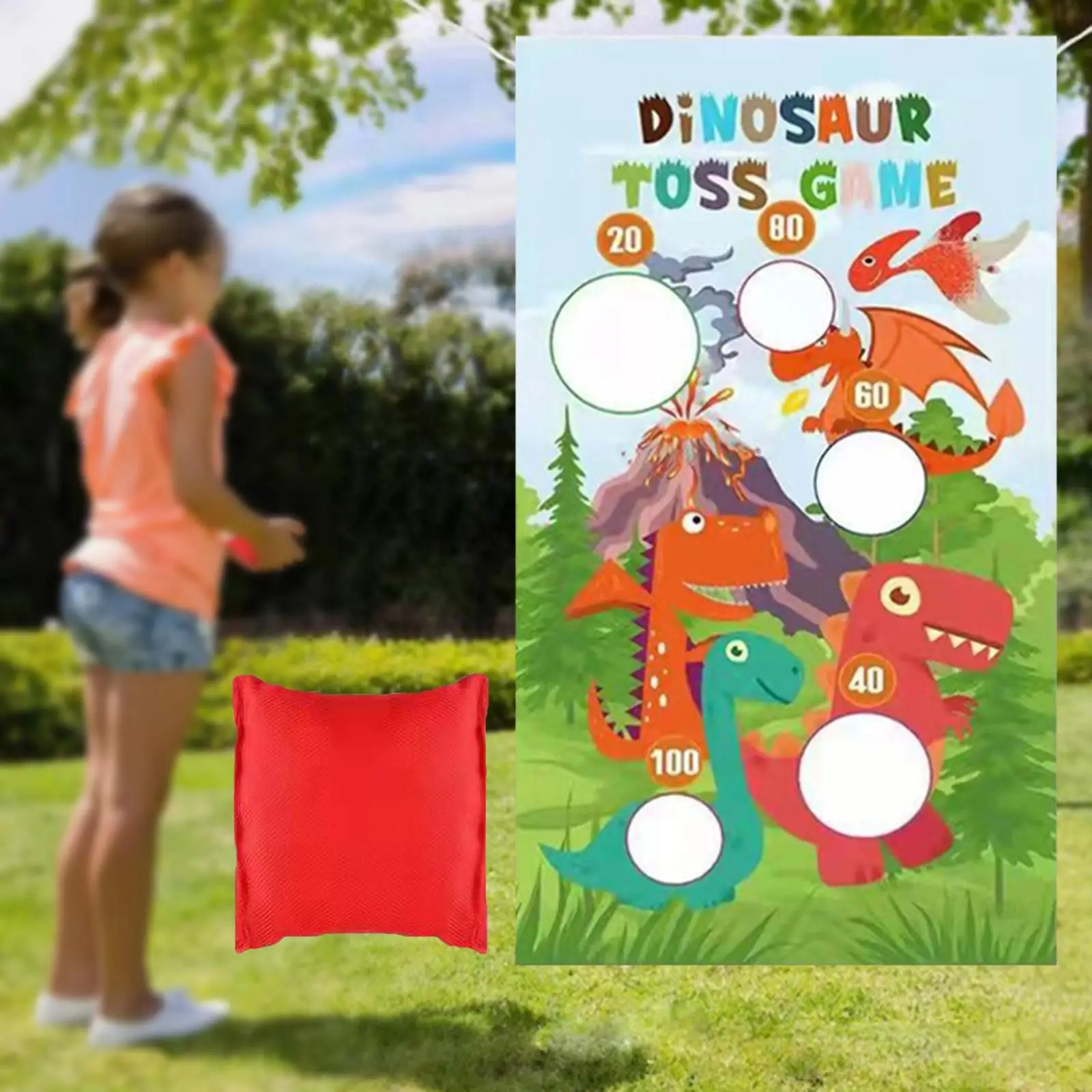 Dinosaur Throwing Game Banner Kit Family Gathering Camping Game for Outdoor