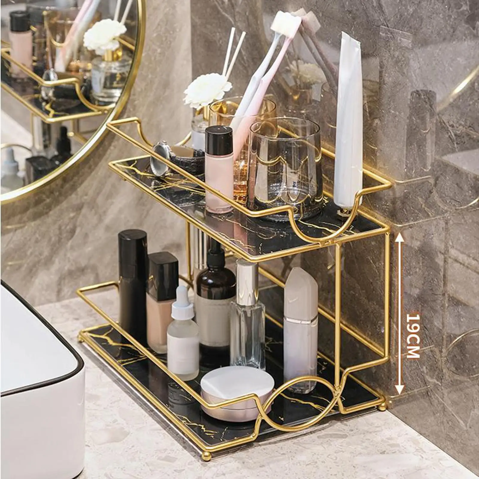 Creative Cosmetic Storage Holder Iron 2 Tier for Toiletries Makeup Bathroom