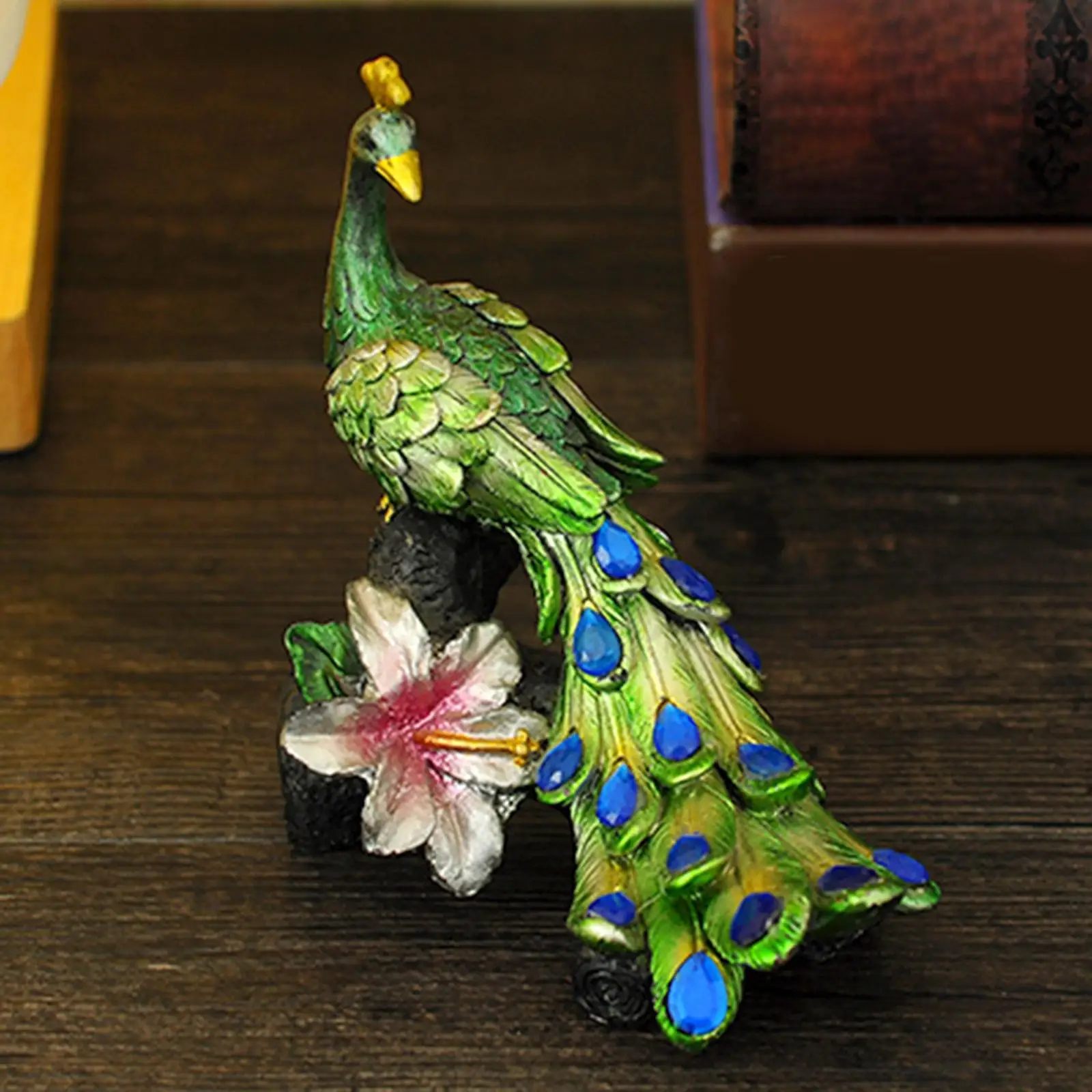 Peacock Figurine Rhinestones Miniature Statue for Tabletop Office Decoration