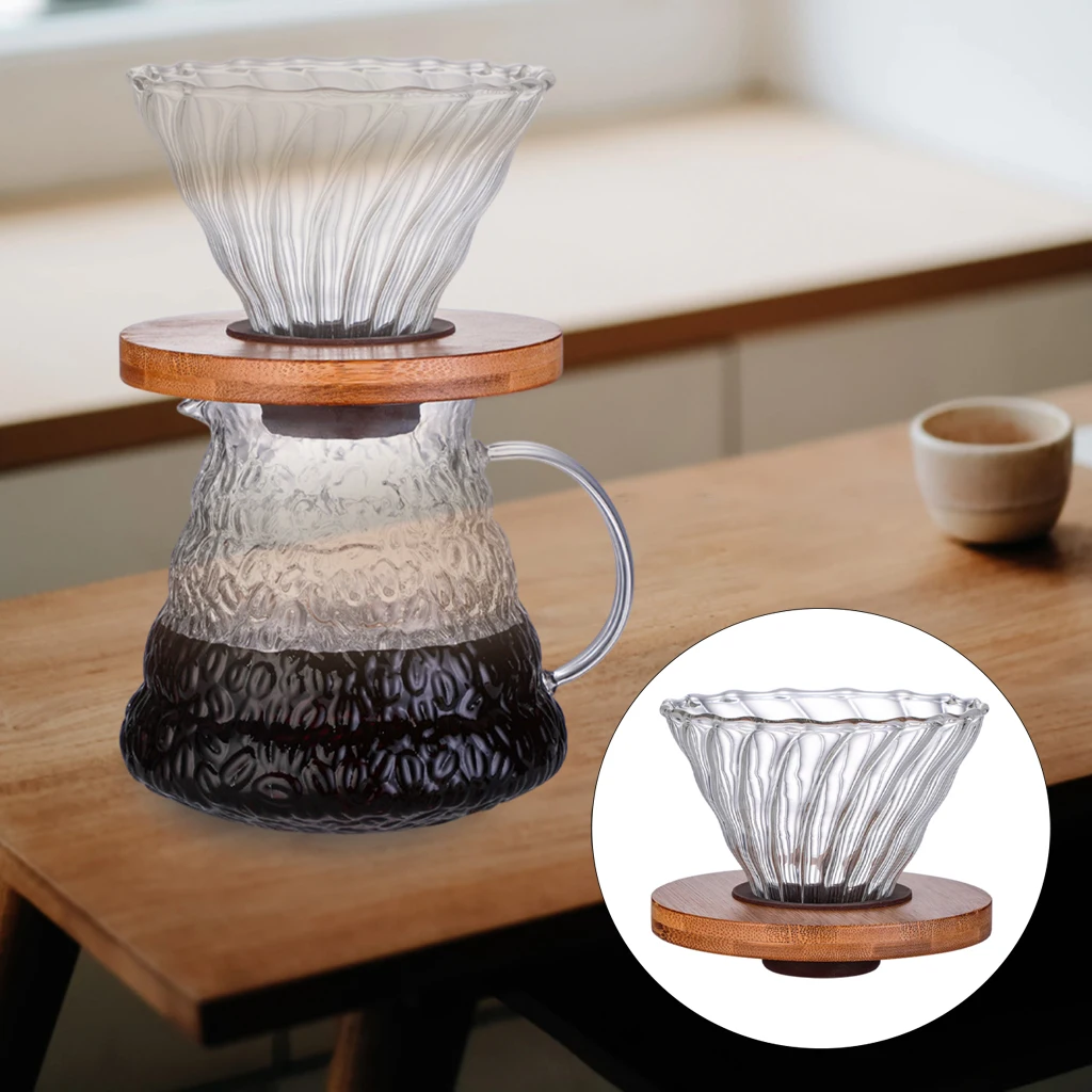 Reusable Transparent Glass Coffee Dripper Homemade Over Cone Coffee Leaky Cups with Wooden Pallet Cafe Home Coffee Fresh Filter