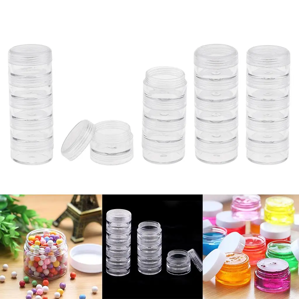 4Pcs 5 Stacking Beads Containers Clear Screw Top Jar  Storage Boxes