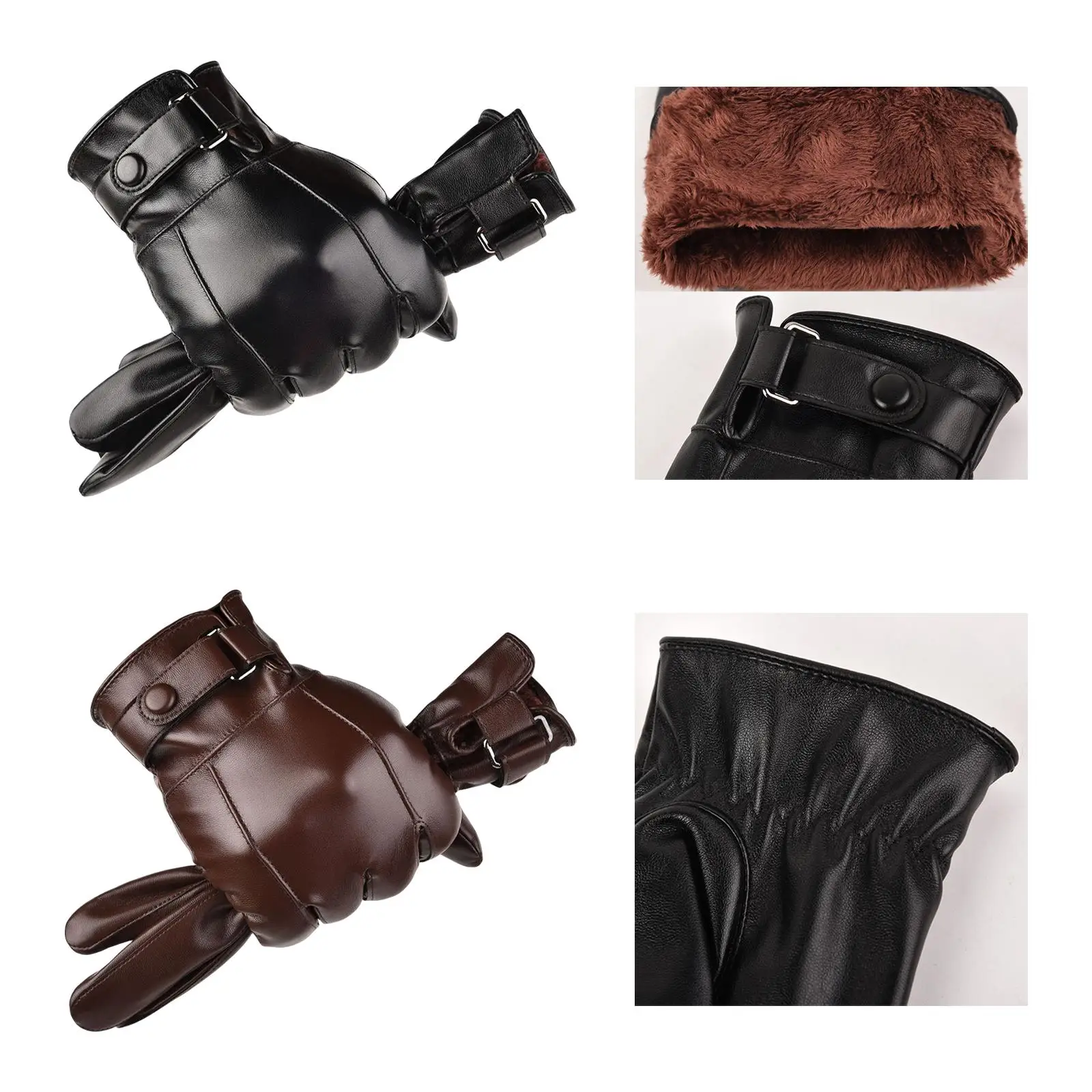 Winter Gloves PU Leather Waterproof Thermal Windproof Snow Autumn Winter for Riding
