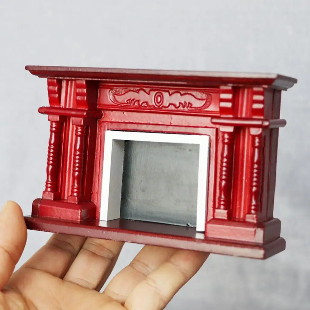 Miniature Fireplace Model Toys Red for 1:12 Dollhouse Furniture Living Room