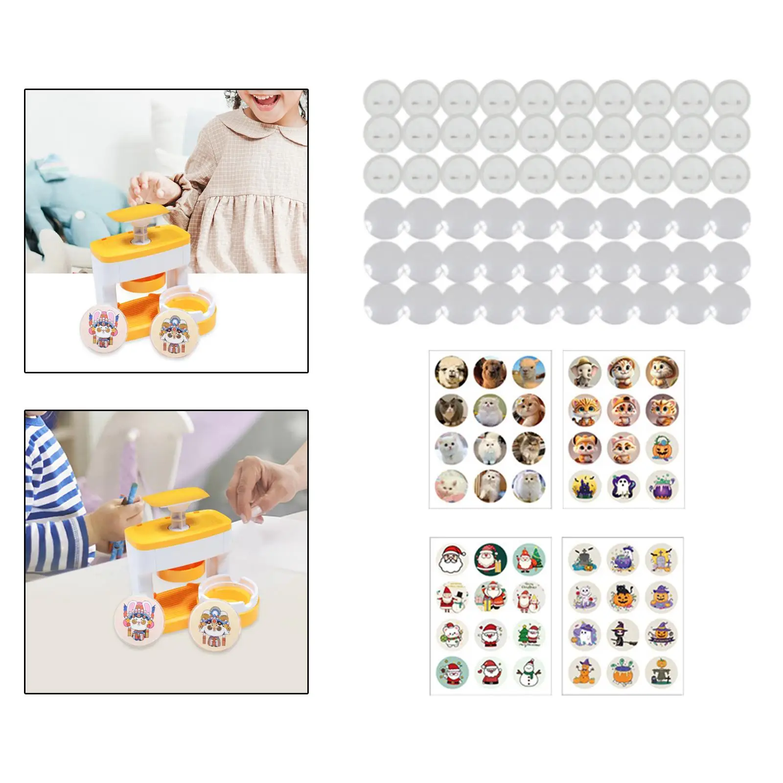 Button Badge Machine DIY Badges Set Upgrade Interchangeable Durable Round Shape Multiple Crafts for Girls Children Learning Toy