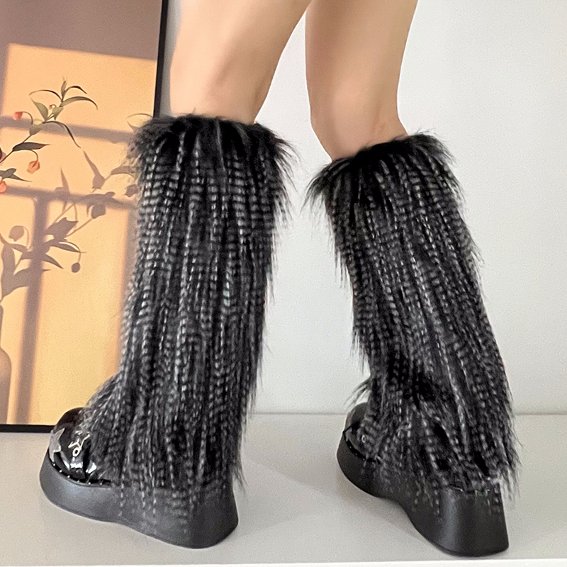 Y2K Goth Furry Faux Fur Women Leg Warmers Boot Covers Harajuku Lolita Girls Punk Fashion Cute Jk Hipster Warm Fluffies Leggings