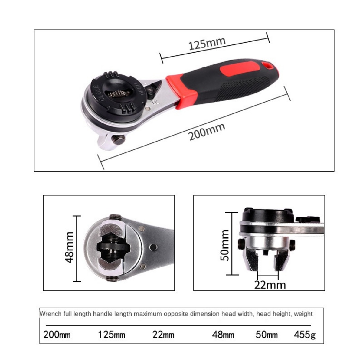 Nombre 2, Verstellbarer Schraubenschlüssel, wärmebehandelter Ratschenschlüssel für 6–22 mm, universeller verstellbarer Steckschlüssel, Ratschenschlüssel-Set