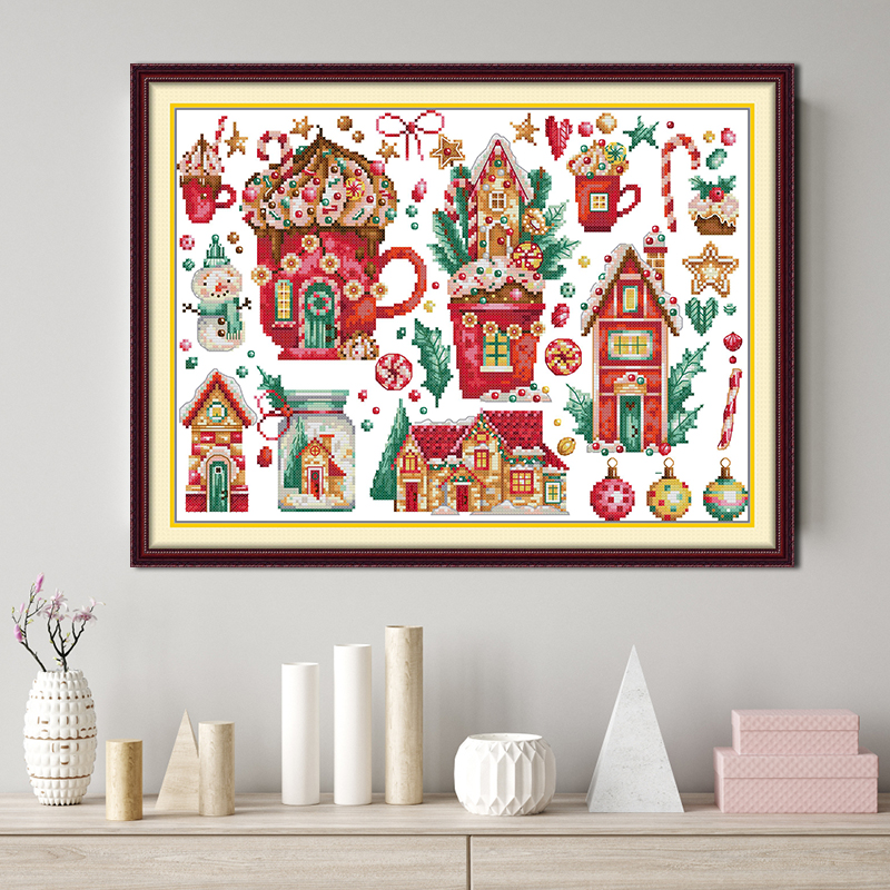 JoySunday Feiern Weihnachten Muster Gedruckt Kreuzstich Kits Aida Tuch 16/14/11CT Stoff Handwerk Canva Hand Stickerei Sets – Detail 2