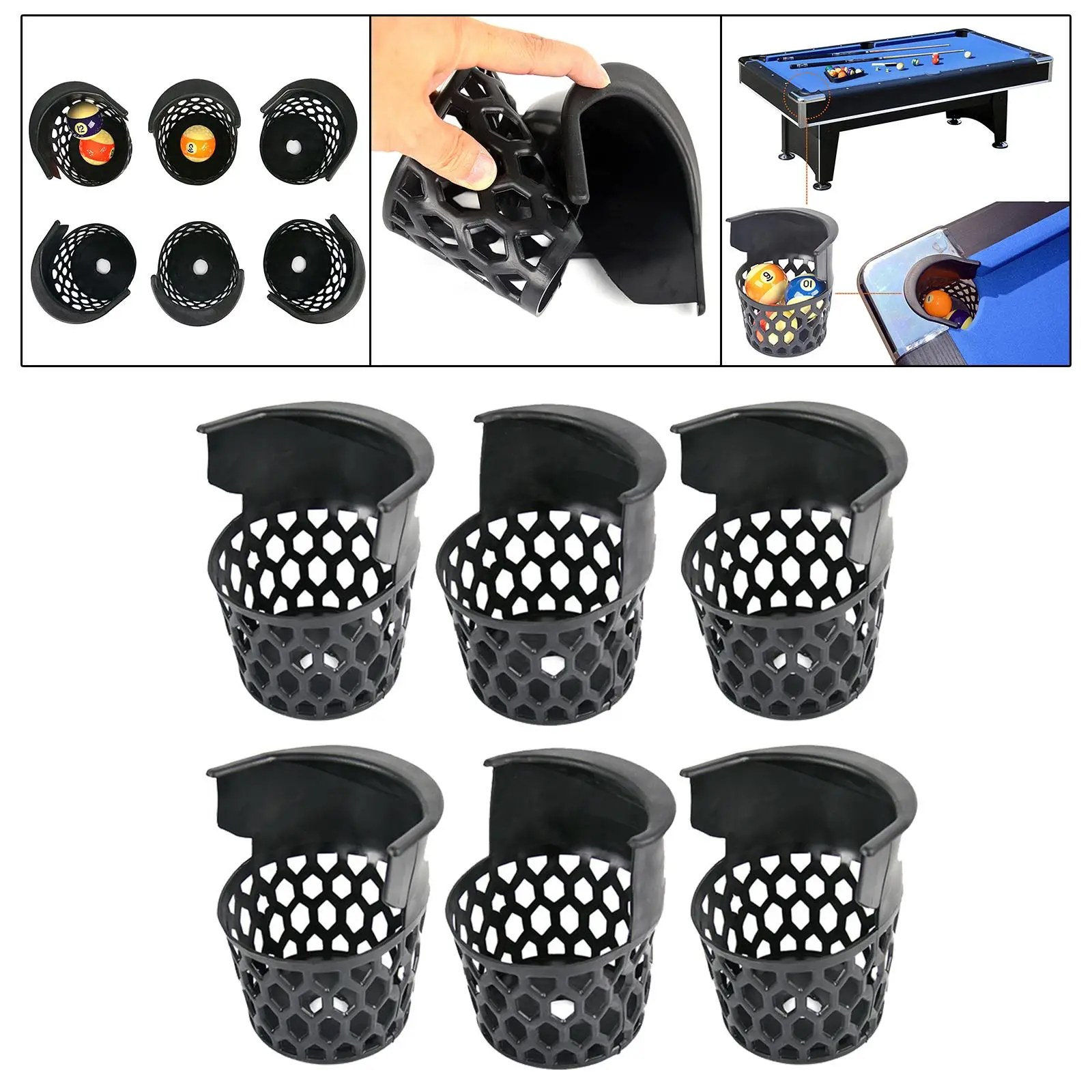 6x Pool Table Billiard Pockets Set Pool Table Drop Nets Storage with 12 Screws Premium Snooker Baskets Replacement Pockets