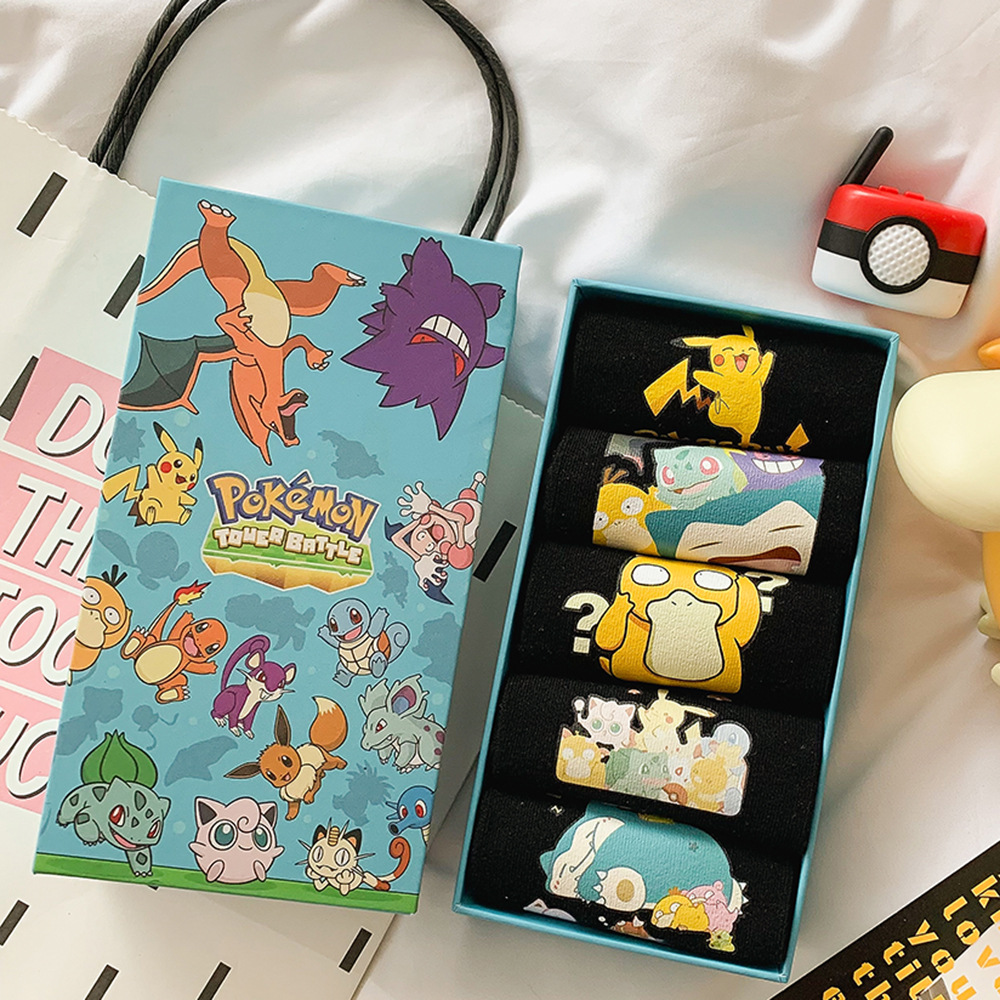 Anime Pokemon 5 Pairs Boxed Sock Gengar Charmander Squirtle Snorlax Bulbasaur Psyduck Children's Socks Kid Birthday Gifts 15 IMG_E5615