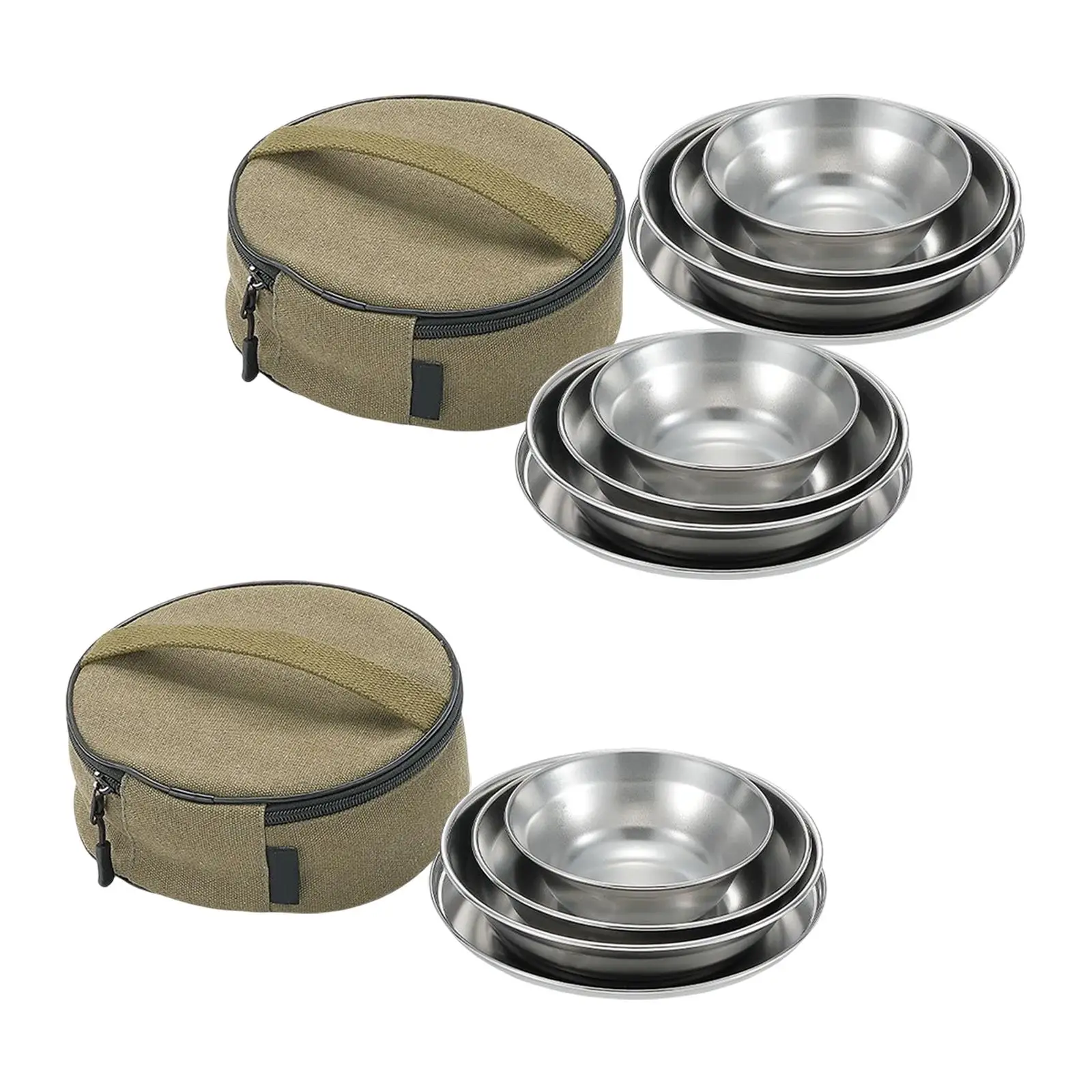 Stainless Steel Camping Dinnerware Set with Storage Bag Dinnerware Dinnerware Cutlery Soup Bowl Travel Tableware for Hiking BBQ