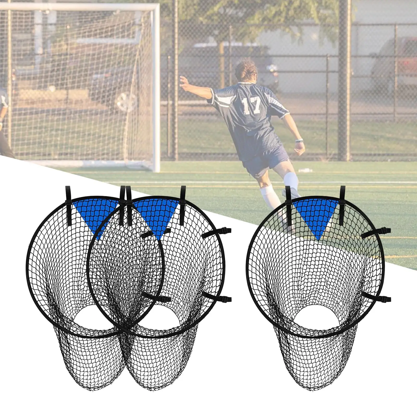 Football Training Net Adjustable Straps with Buckles Portable Foldable Accuracy Training Soccer Goal Target Net Beginners